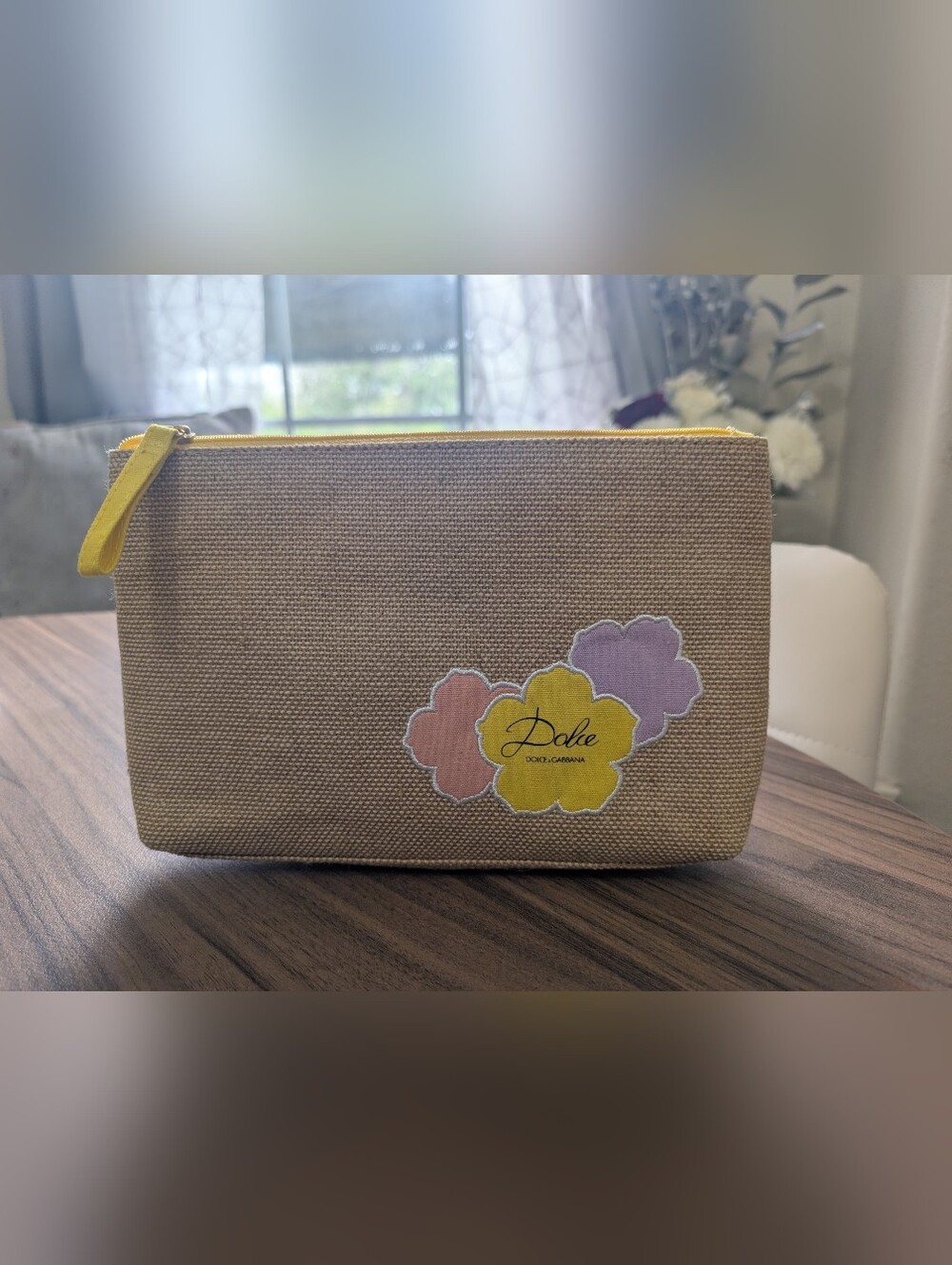 Dolce & Gabbana Pastel Floral Canvas Pouch in Yellow, Pink & Lavender